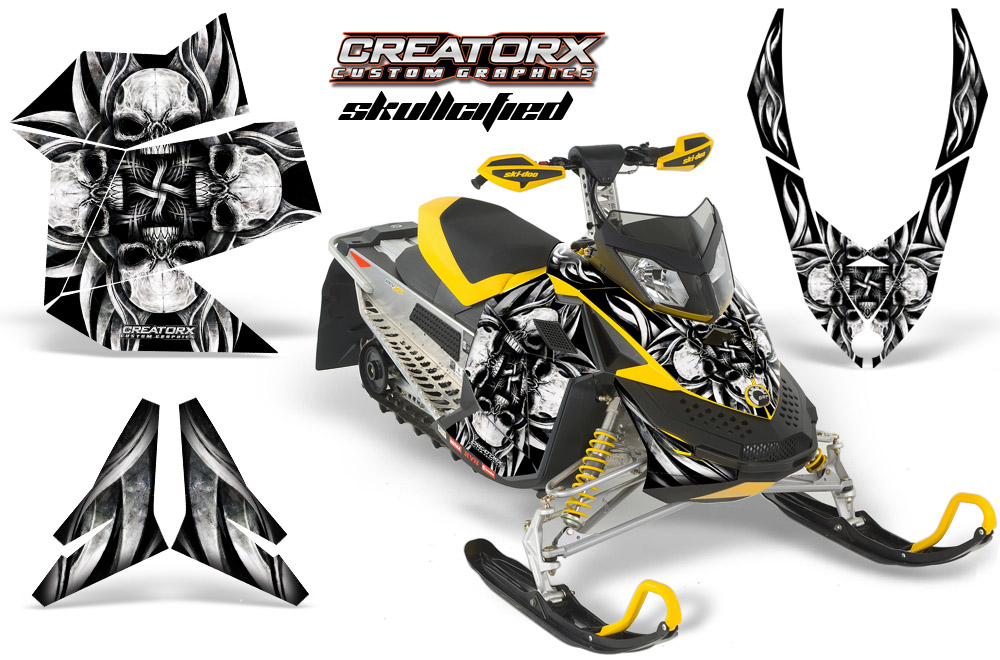 Skidoo REV XP Graphics Kit Skullcified Silver Yellow